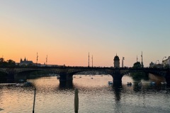 View of the Charles Bridge at sunset.